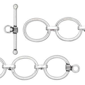 Clasp toggle 1pkg1 sterling silver, 13x12mm oval, antiqued 1-strand