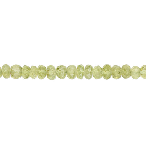 Bead, peridot (natural), 5x2mm faceted rondelle, B grade, Mohs hardness 6-1/2 to 7. Sold per 15-1/2" to 16" strand. image number 0
