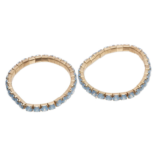 Bracelet, stretch, acrylic and gold-finished steel, frosted blue, 6-7mm wide, 7-1/2 inches. Sold per pkg of 2. image number 0