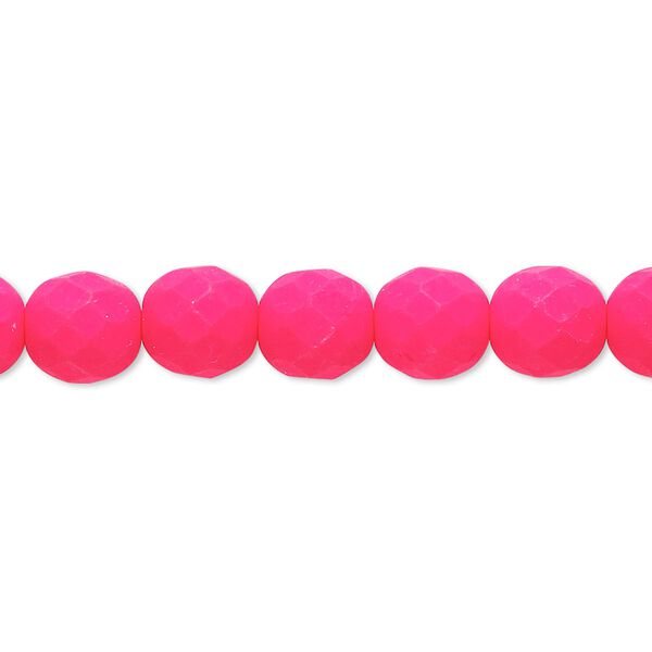 Bead, Preciosa, Czech painted fire-polished glass, matte neon pink, 8mm faceted round. Sold per 8-inch strand, approximately 25 beads. image number 0