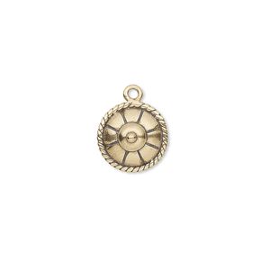 Drop, antiqued brass, 12mm single-sided domed round with rope design. Sold per pkg of 4.