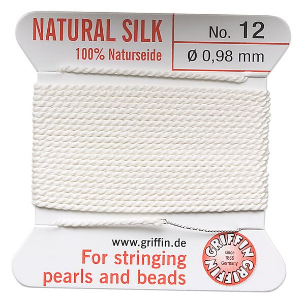Thread, Griffin, silk, white, size #12. Sold per 2-meter card (approximately 78 inches). image number 0