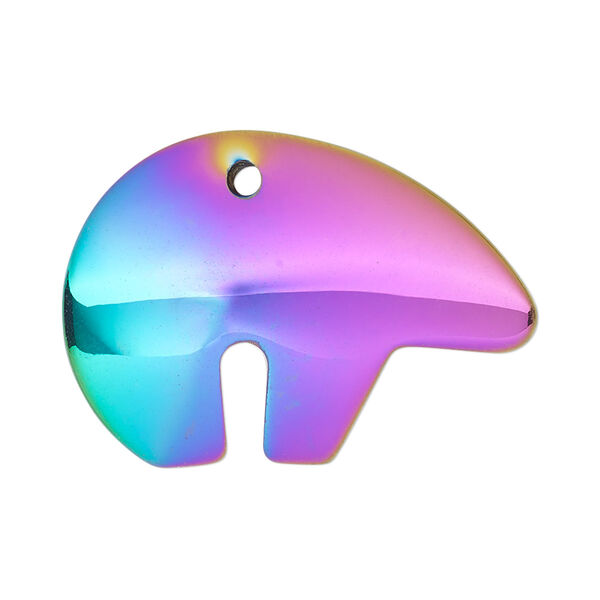 Focal, electroplated Hemalyke™ (man-made), rainbow, 35x25mm double-sided Zuni-style bear. Sold individually. image number 0