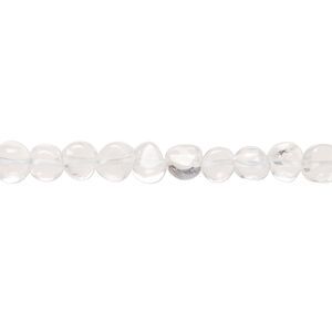 Quartz crystal 1pkg1, hand-cut uneven flat round bead natural, 13 inch 4-5mm