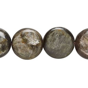 Mica 1pkg1, puffed flat round bead 15.5-16 inch 16mm