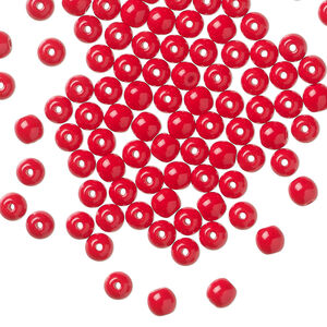 Bead, Czech glass druk 1pkg100, opaque red, 4mm round.