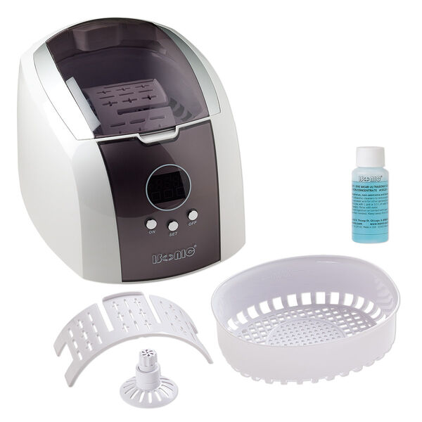 Ultrasonic jewelry cleaner, Isonic®, stainless steel / plastic / rubber, white / black / grey, 9 x 6-3/4 x 5-1/2 inches. Sold individually. image number 0