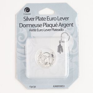 Ear wire leverback 1pkg4, 16mm / open loop, silver-finished stainless steel 2 pair