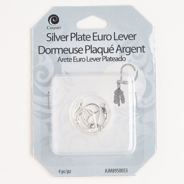 Ear wire leverback 1pkg4, 16mm / open loop, silver-finished stainless steel 2 pair image number 0