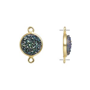 Druzy agate / sterling silver 1pkg1, electrocoated gold finished hand-cut flat round link 11mm