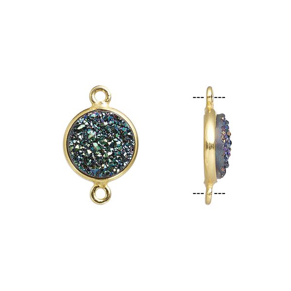 Druzy agate / sterling silver 1pkg1, electrocoated gold finished hand-cut flat round link 11mm image number 0