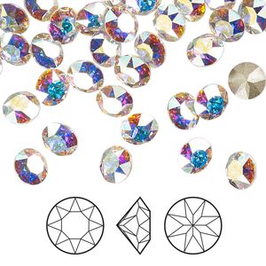 Chaton 144pk crystal AB foil back, Crystal Passions® 6.14-6.32mm round SS29 1088