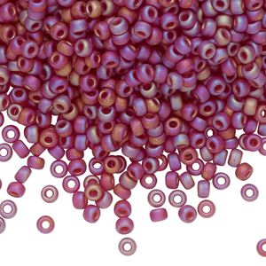 Seed bead, Miyuki, glass, pkg/250g, #8 rocaille, translucent matte rainbow dark cranberry, (RR-141DFR).