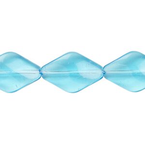 Bead, glass, transparent aqua blue, 19x12mm-19x13mm twisted diamond. Sold per 14-inch strand, approximately 15 beads.