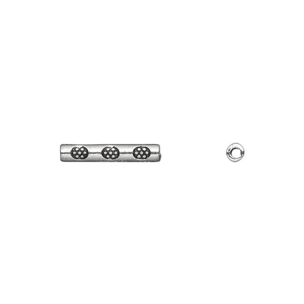Bead, antique silver-plated "pewter" (zinc-based alloy), 14x2mm double-sided tube. Sold per pkg of 50. image number 0