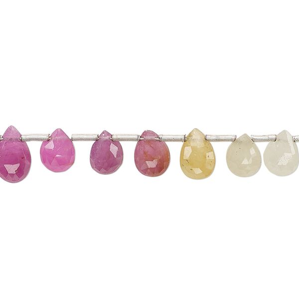 Multi-sapphire 1pkg29, hand-cut top-drilled faceted puffed teardrop bead 7x5mm-9x5mm image number 0