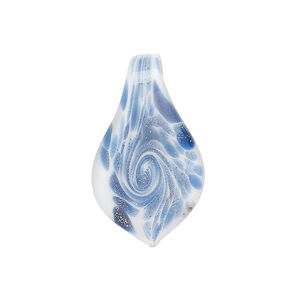 Drop, lampworked glass 1pkg1, opaque and translucent multicolored with silver-colored glitter, 27x16mm-29x17mm spoon with swirl design.