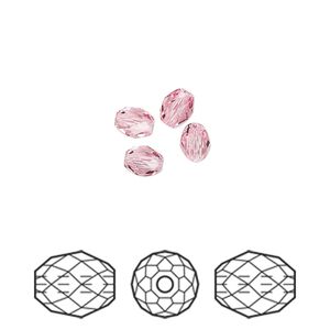 Bead 4pk light rose, Crystal Passions® 5x4mm olive briolette 5044