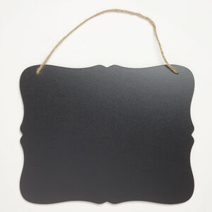 Gift 1pkg1, wood (coated) / hemp / plastic, black and tan, 10 x 8 inch fancy rectangle chalkboard.