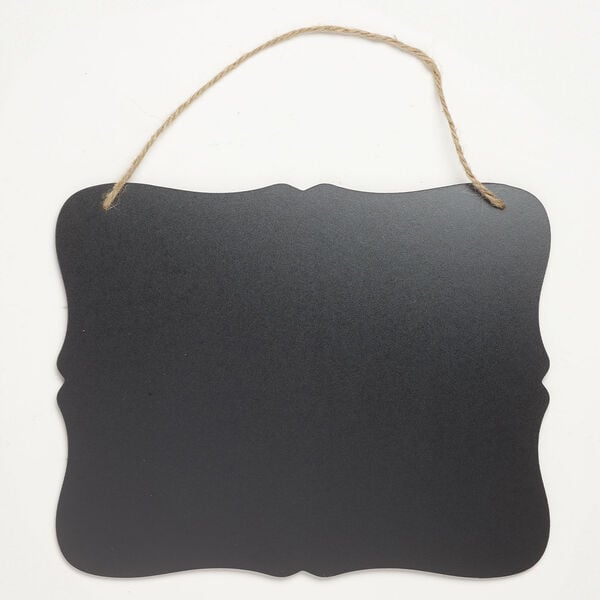 Gift 1pkg1, wood (coated) / hemp / plastic, black and tan, 10 x 8 inch fancy rectangle chalkboard. image number 0