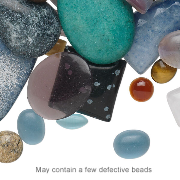 Cabochon mix, multi-gemstone / shell (natural / dyed / man-made) / glass, mixed colors, 4x2mm-44x38mm non-calibrated mixed shape. Sold per 1/4 pound pkg, approximately 30-95 cabochons. image number 0