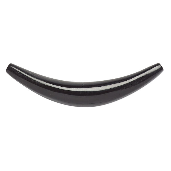 Component, horn (dyed), black, 8-10mm wide, 2 x 1/2 inch to 2-1/4 x 3/4 inch undrilled curve with tapered 4-5mm ends. Sold individually. image number 0