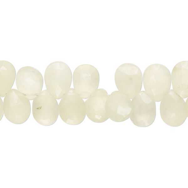 Bead, prehnite (natural), matte, 8x5mm-9x7mm hand-cut top-drilled faceted puffed teardrop with 0.4-1.4mm hole, C- grade, Mohs hardness 6 to 6-1/2. Sold per 7-inch strand. image number 0