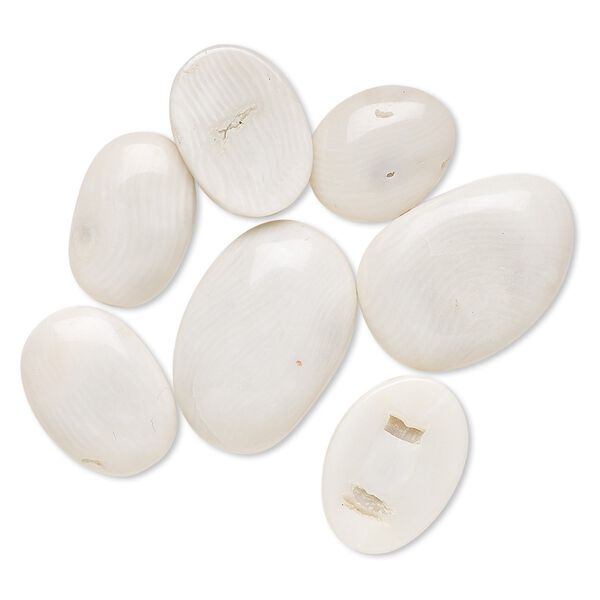 Cabochon, bamboo coral (bleached), white, 18x12mm-27x20mm non-calibrated freeform, Mohs hardness 3-1/2 to 4. Sold per 25-gram pkg, approximately 15-25 cabochons. image number 0