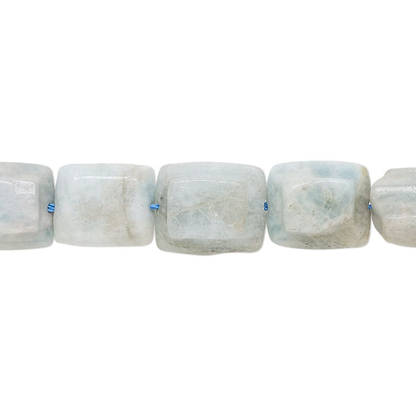 Bead, aquamarine (heated), 10x8mm-12x11mm puffed rectangle with 0.4-1.4mm hole, D grade, Mohs hardness 7-1/2 to 8. Sold per 15-inch strand. image number 0