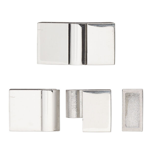 Clasp, glue-in, magnetic slide lock, stainless steel, 22x12mm rectangle, 9.5x3.5mm inside diameter. Sold individually. image number 0