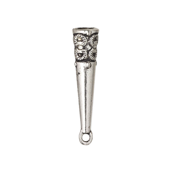 Bolo tip, antique silver-finished "pewter" (zinc-based alloy), 30x7mm with fancy design. Sold per pkg of 10. image number 0