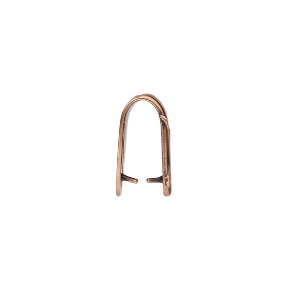 Bail, JBB Findings, ice-pick, antique copper-plated brass, 15x10mm shield with lines, 11.5mm grip length. Sold individually. image number 1