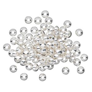 Bead, silver-plated brass, 5x3mm saucer. Sold per pkg of 100.