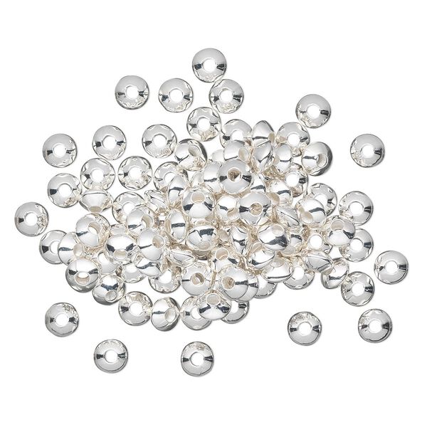 Bead, silver-plated brass, 5x3mm saucer. Sold per pkg of 100. image number 0