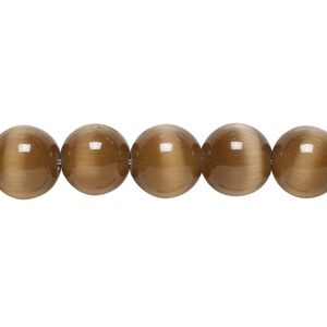 Bead, cat's eye glass (fiber optic glass), brown, 10mm round, quality grade. Sold per 15-1/2" to 16" strand.
