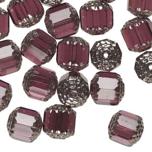 Bead 1pkg40, Czech glass, light purple and metallic light purple, 10mm round cathedral.