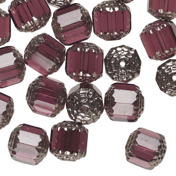 Bead 1pkg40, Czech glass, light purple and metallic light purple, 10mm round cathedral. image number 0