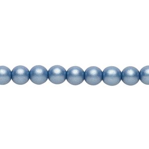 Bead, Czech glass druk, opaque satin blue, 6mm round. Sold per 15-1/2" to 16" strand.