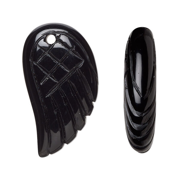 Black onyx 1pkg1, hand-cut top-drilled 2-sided wing focal B grade, 31x17mm-32x19mm image number 0