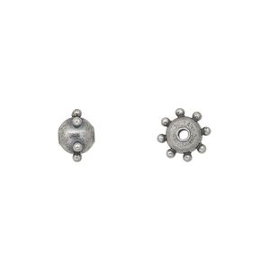 Bead, antiqued silver-plated steel, 8x6mm studded round. Sold per pkg of 10.