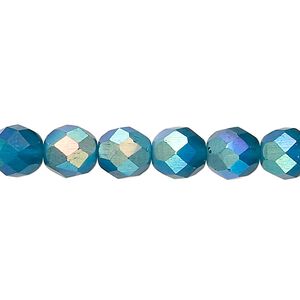 Bead, Czech fire-polished glass, matte blue AB, 8mm faceted round. Sold per 15-1/2" to 16" strand.