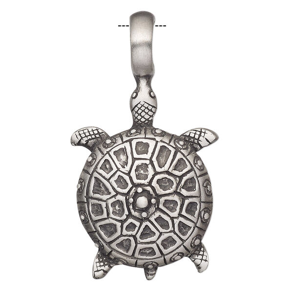 Pendant, Powerful Pewter Pendants, antiqued pewter (tin-based alloy), 45x25mm single-sided turtle with 6mm hole. Sold individually. image number 0