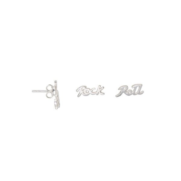 Earstud, sterling silver, 12x5mm "Rock" and "Roll" with post. Sold per pair. image number 0