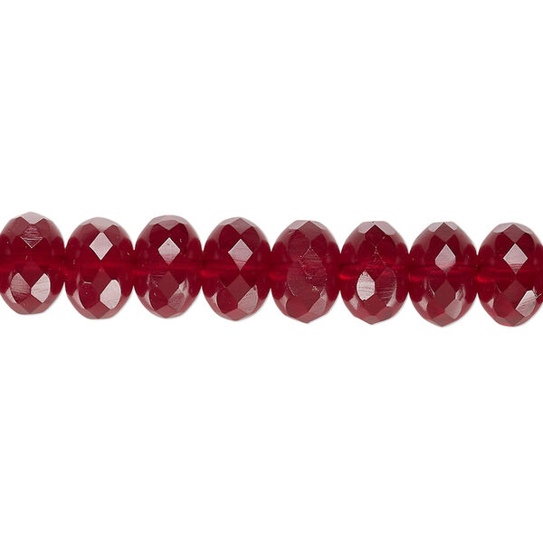 Bead, Czech fire-polished glass, translucent garnet red, 9x5mm faceted rondelle. Sold per 15-1/2" to 16" strand. image number 0