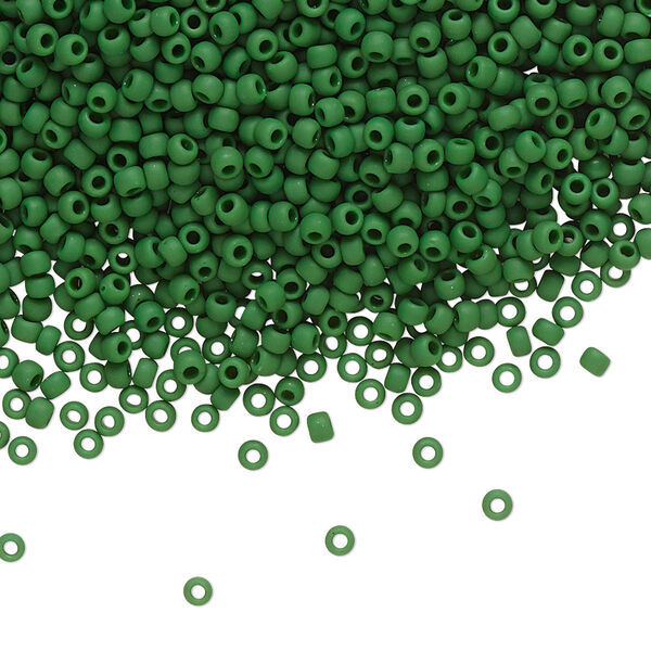 Seed bead, TOHO BEADS®, glass, pkg/7.5g, #11 round, opaque frosted pine green (TR-11-47HF). image number 0