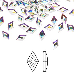 Flat back 6pk crystal AB foil back, Crystal Passions® 6.6x3.9mm diamond 2773