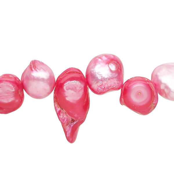 Freshwater pearl 1pkg1, top-drilled baroque, 14 inch bright pink 9x8mm-19x10mm cultured image number 0