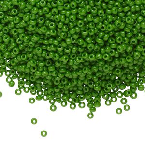 Seed bead, Miyuki, glass, pkg/250g, #11 rocaille, opaque green, (RR-411).