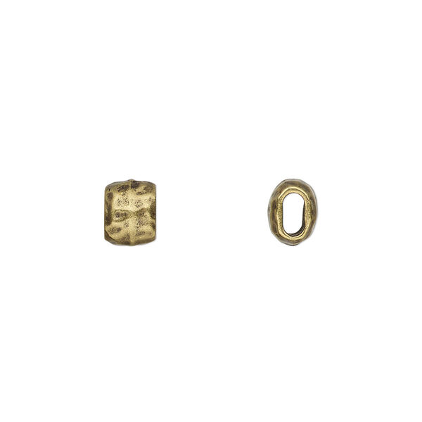 Bead, TierraCast®, antique brass-plated pewter (tin-based alloy), 7x5.5mm flattened hammered barrel. Sold per pkg of 4. image number 0