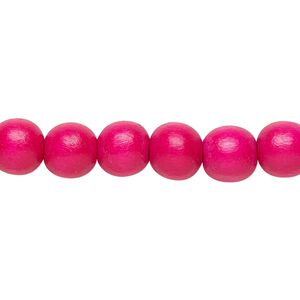 Bead 1pkg1, Taiwanese cheesewood (dyed / waxed), dark pink, 7-8mm round, 15-1/2 to 16 inches.